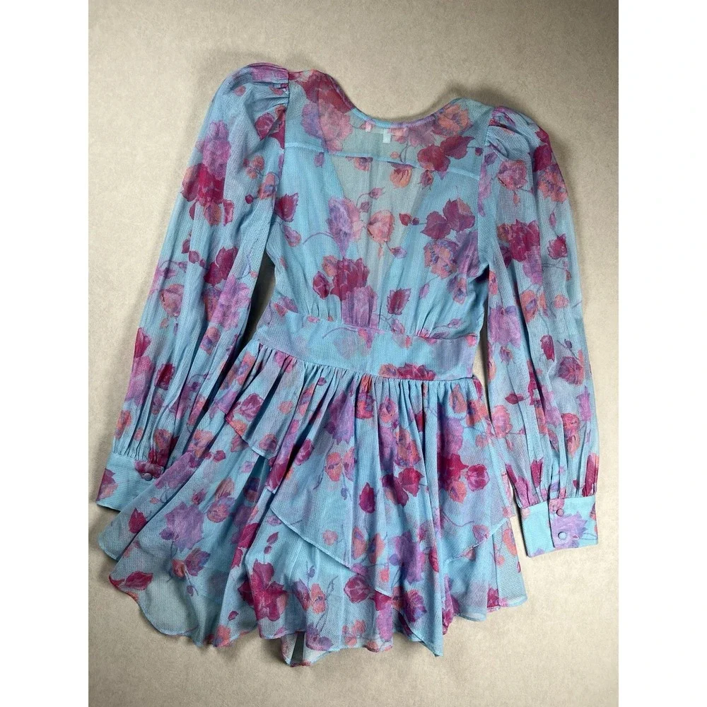 LoveShackFancy Blue And Pink Varsha‎ Mini Dress Sz 0 Ocean Reef Cocktail Party - Picture 2 of 8
